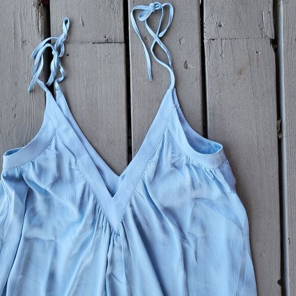 Lovers and Friends Cami Mini Dress V-Neckline Tie Spaghetti Straps Blue Medium - Picture 2 of 6